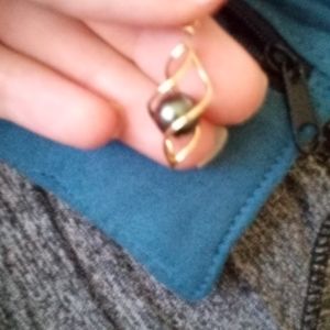 Black Pearl inside gold cage Earrings